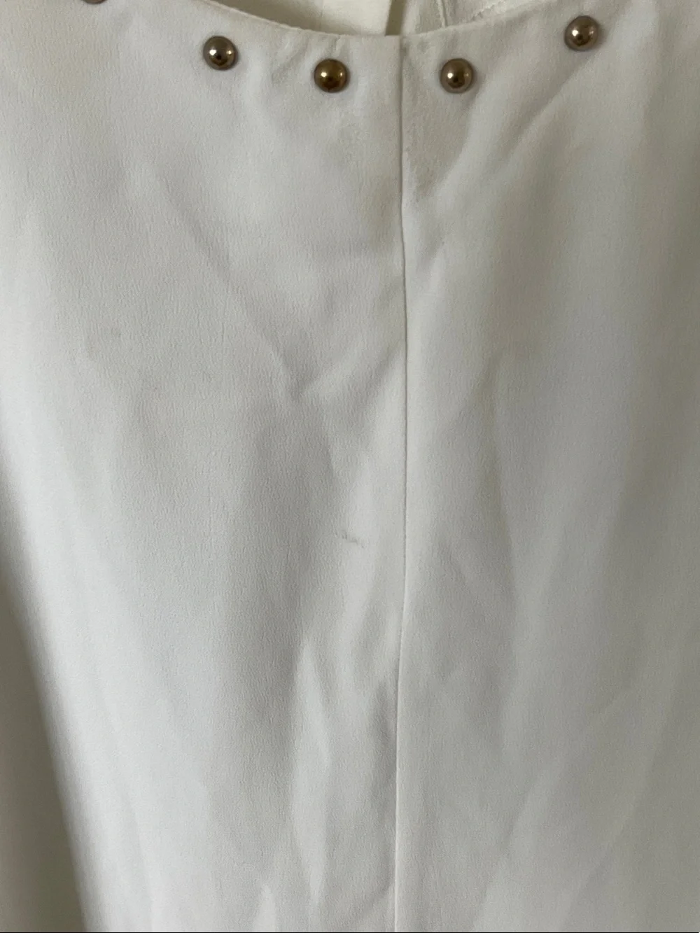 Zara Cream White Long-Sleeve Blouse with Studded Neckline